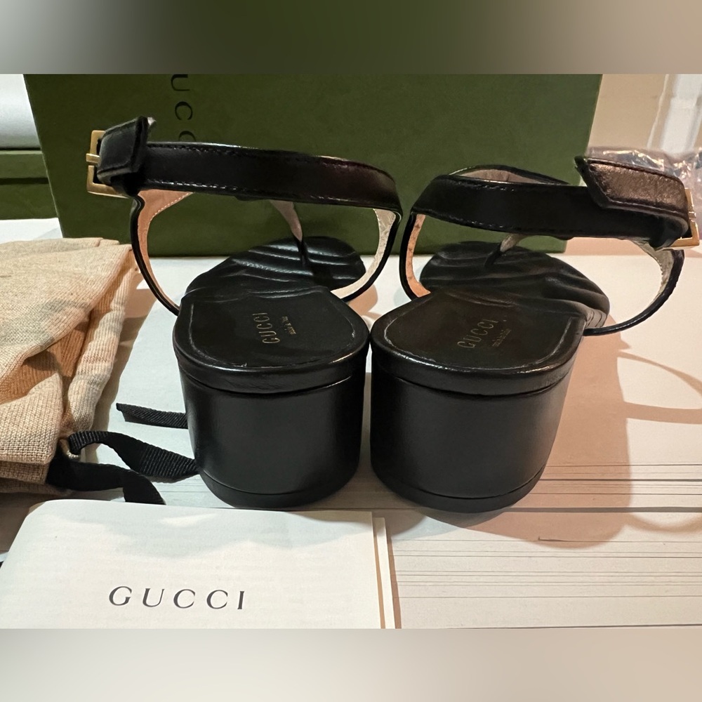 New Gucci GG marmont Double G black leather sandals - Picture 7 of 11
